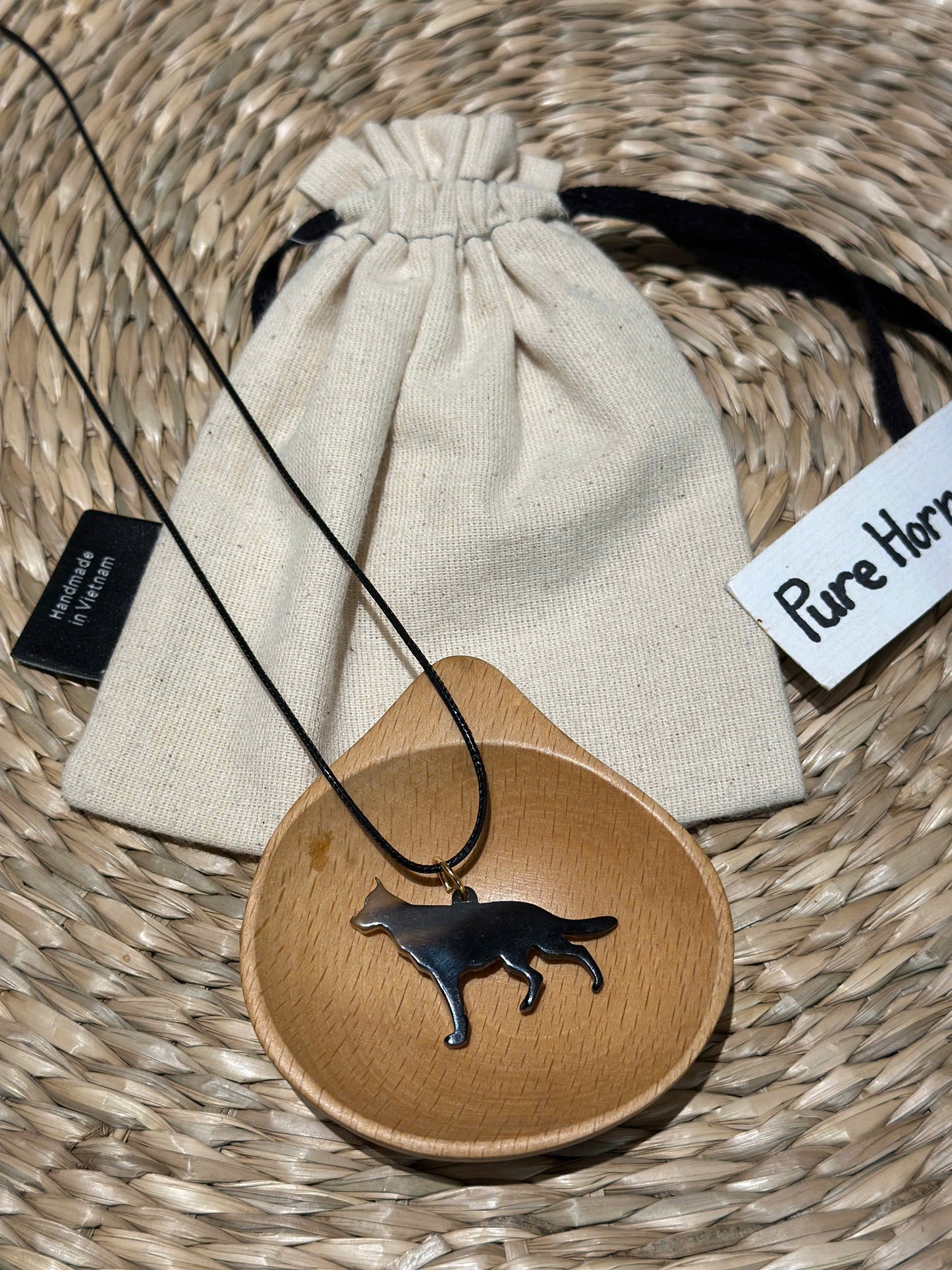 Personalized Hand-Carved German Shepherd Horn Keychain & Necklace