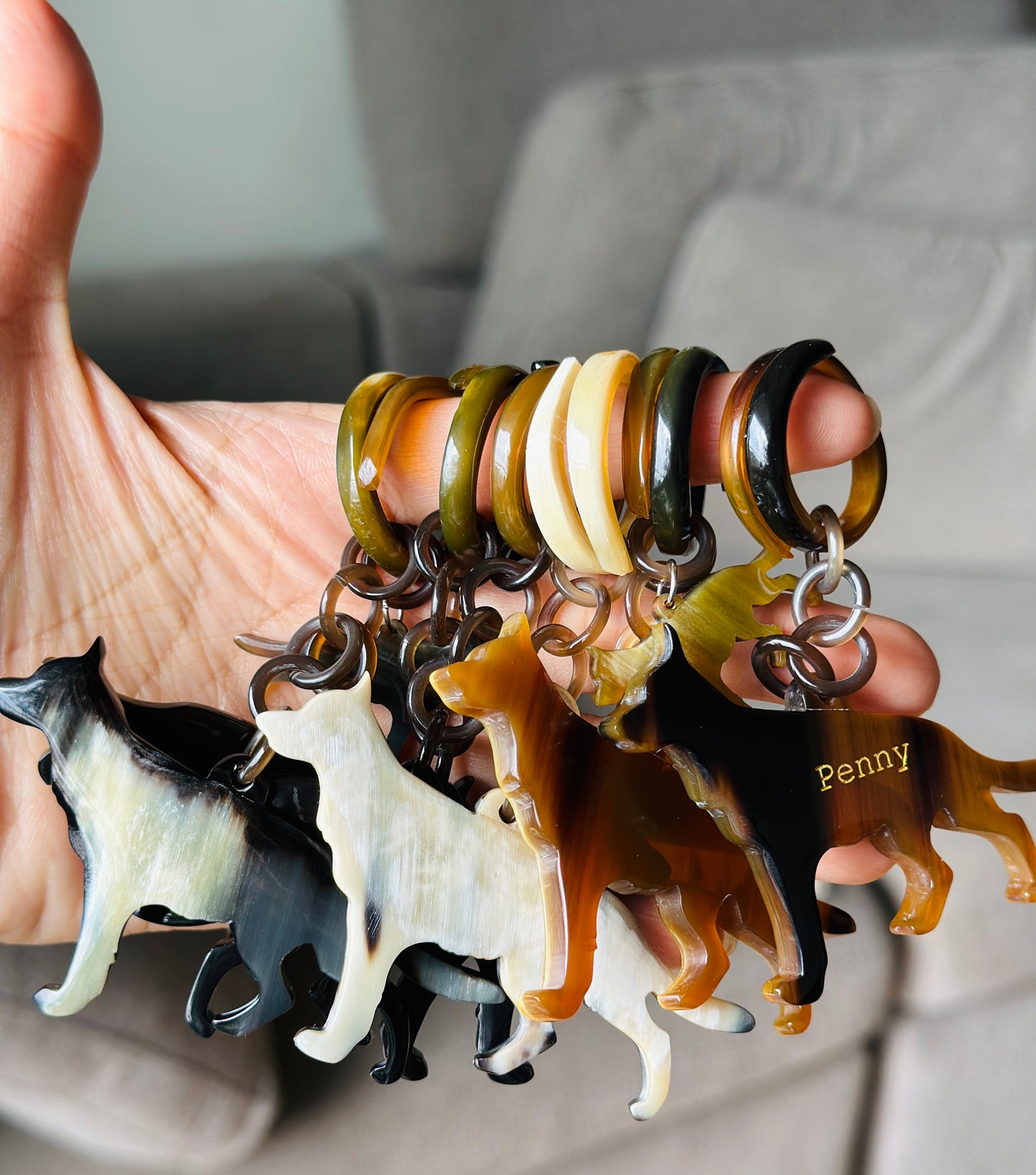 Personalized Hand-Carved German Shepherd Horn Keychain & Necklace