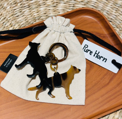 Personalized Hand-Carved German Shepherd Horn Keychain & Necklace