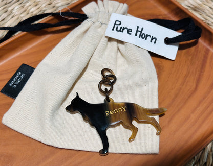 Personalized Hand-Carved German Shepherd Horn Keychain & Necklace