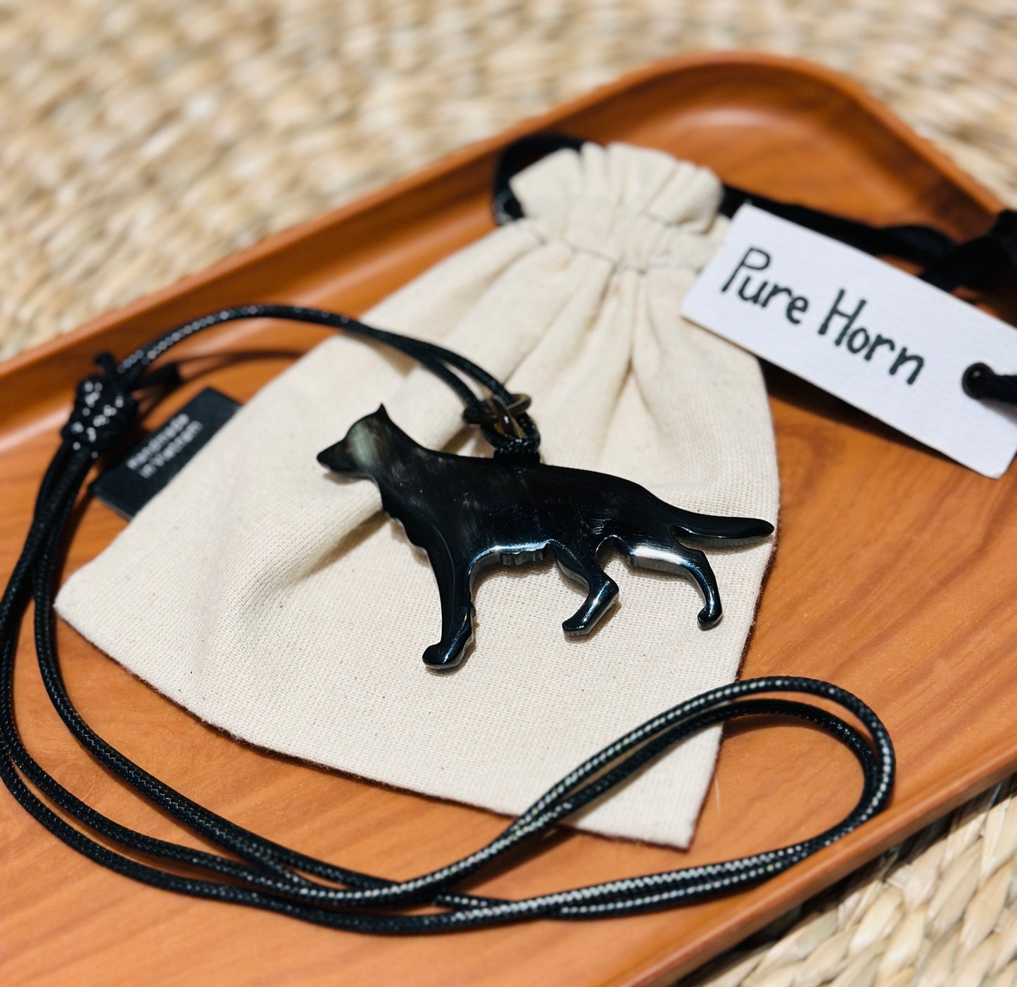 Personalized Hand-Carved German Shepherd Horn Keychain & Necklace