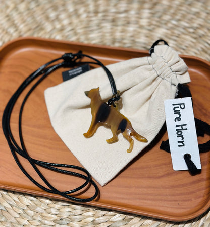 Personalized Hand-Carved German Shepherd Horn Keychain & Necklace