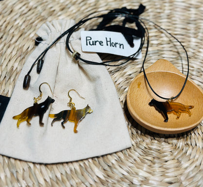 Personalized Hand-Carved German Shepherd Horn Keychain & Necklace