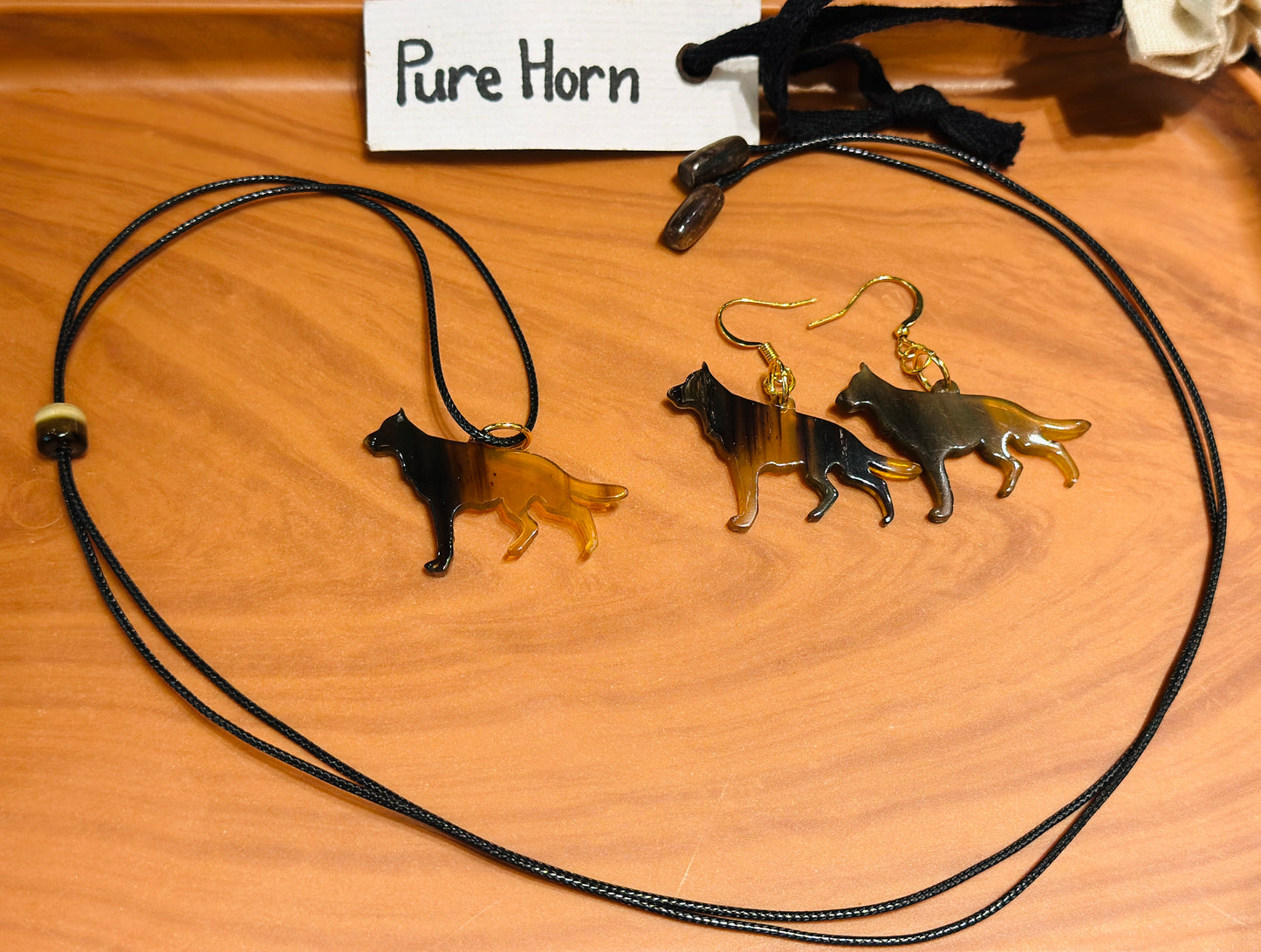 The Loyal Shadow: Custom Engraved Horn Jewelry Set (Necklace & Earrings)