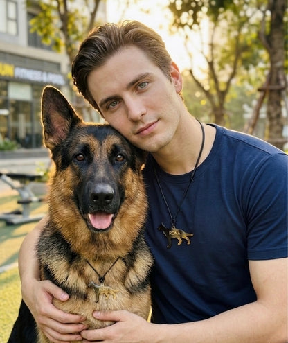 Personalized Hand-Carved German Shepherd Horn Keychain & Necklace